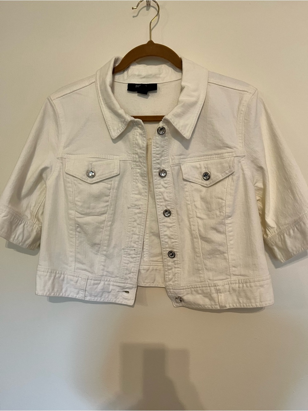 Style & co White Short-Sleeve cropped Denim Jacket - Women